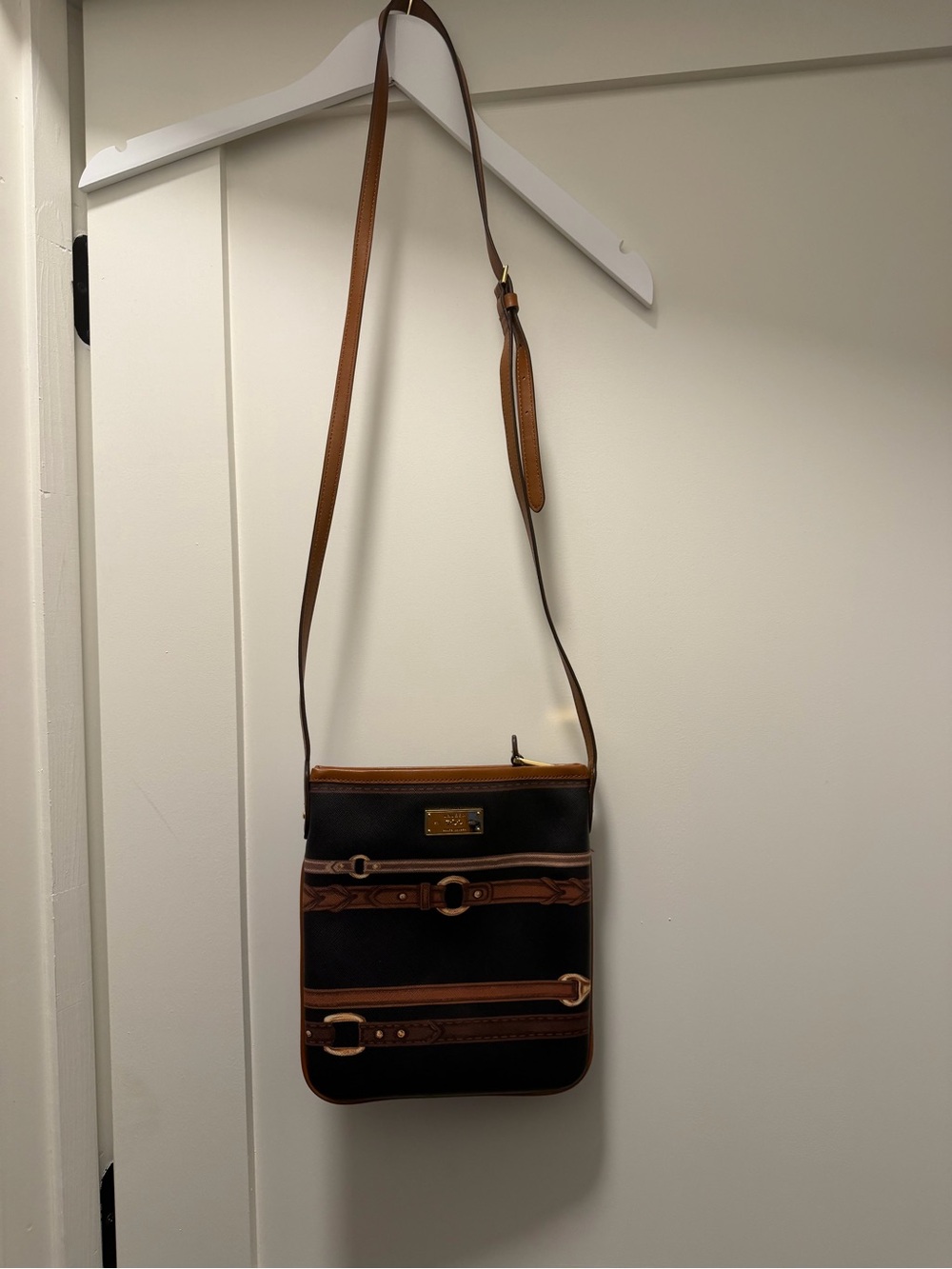 Women's Ralph Lauren Crossbody Bag in Black and Brown - Leather Trim